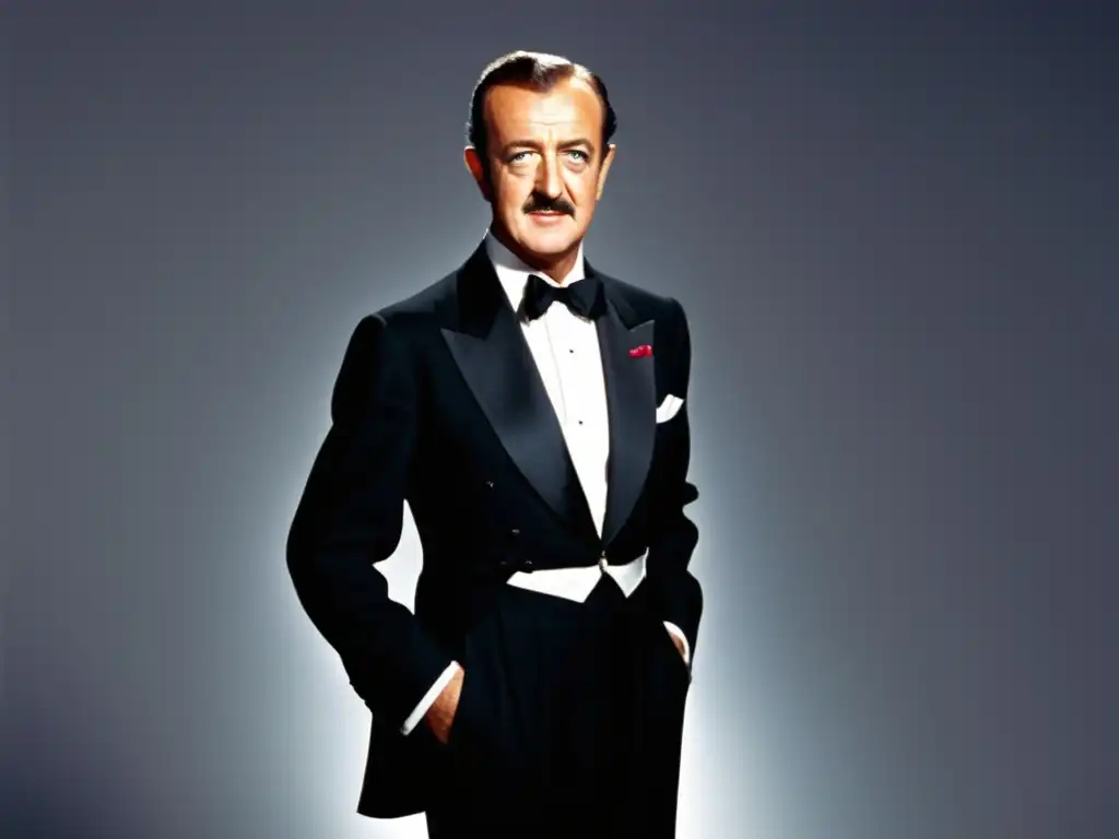 Estilo elegante David Niven en tuxedo negro