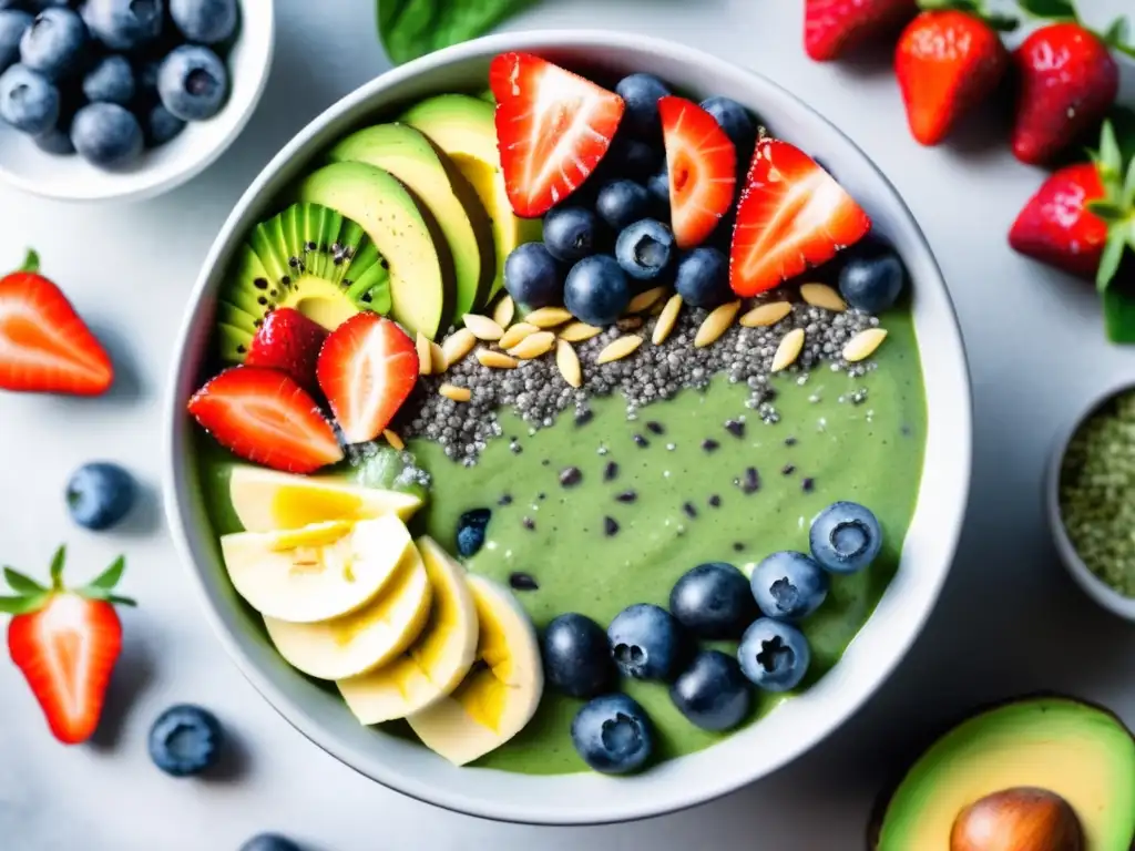 Beneficios superalimentos para hombres en bowl verde con toppings de superfoods