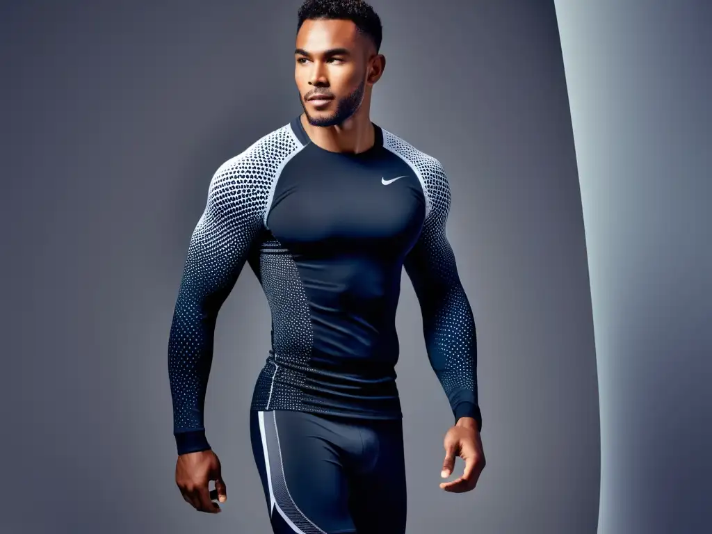 Ropa deportiva para hombre adaptable, tecnológica y termorreguladora en instalación deportiva moderna