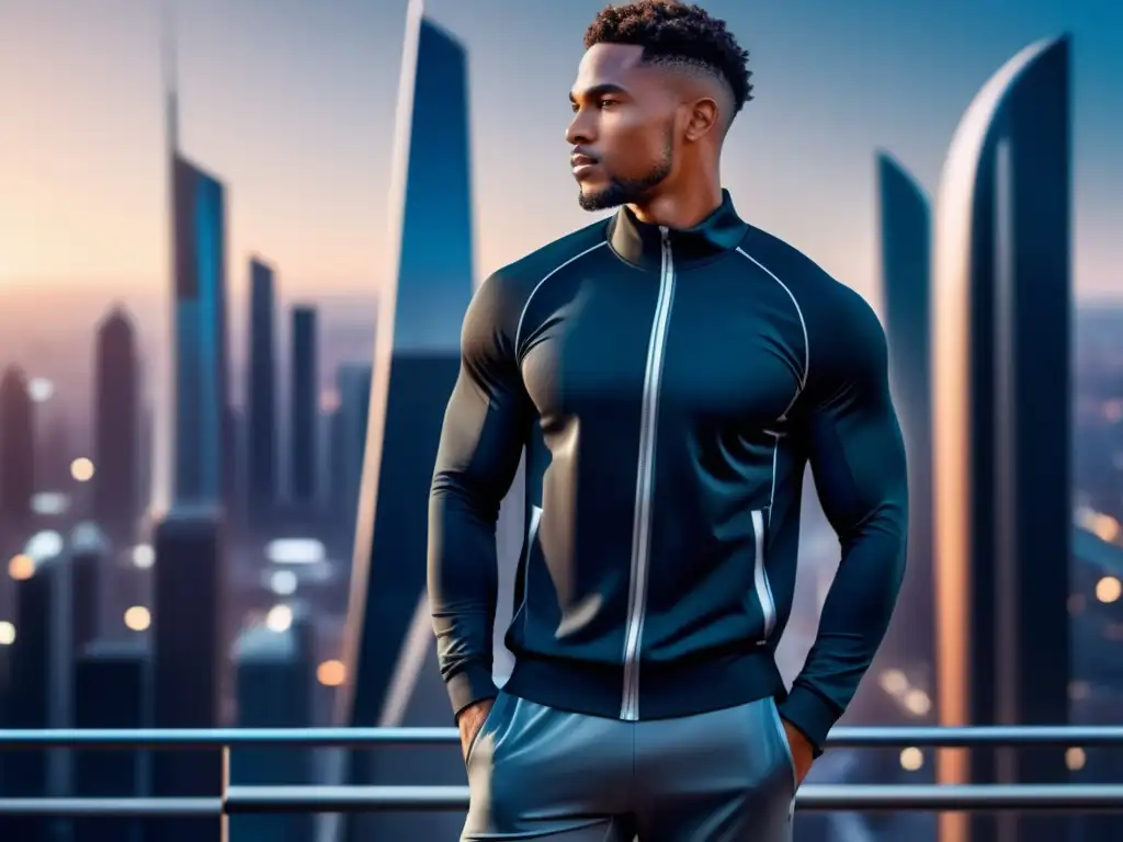 Activewear masculino para el confort y estilo en una ciudad futurista