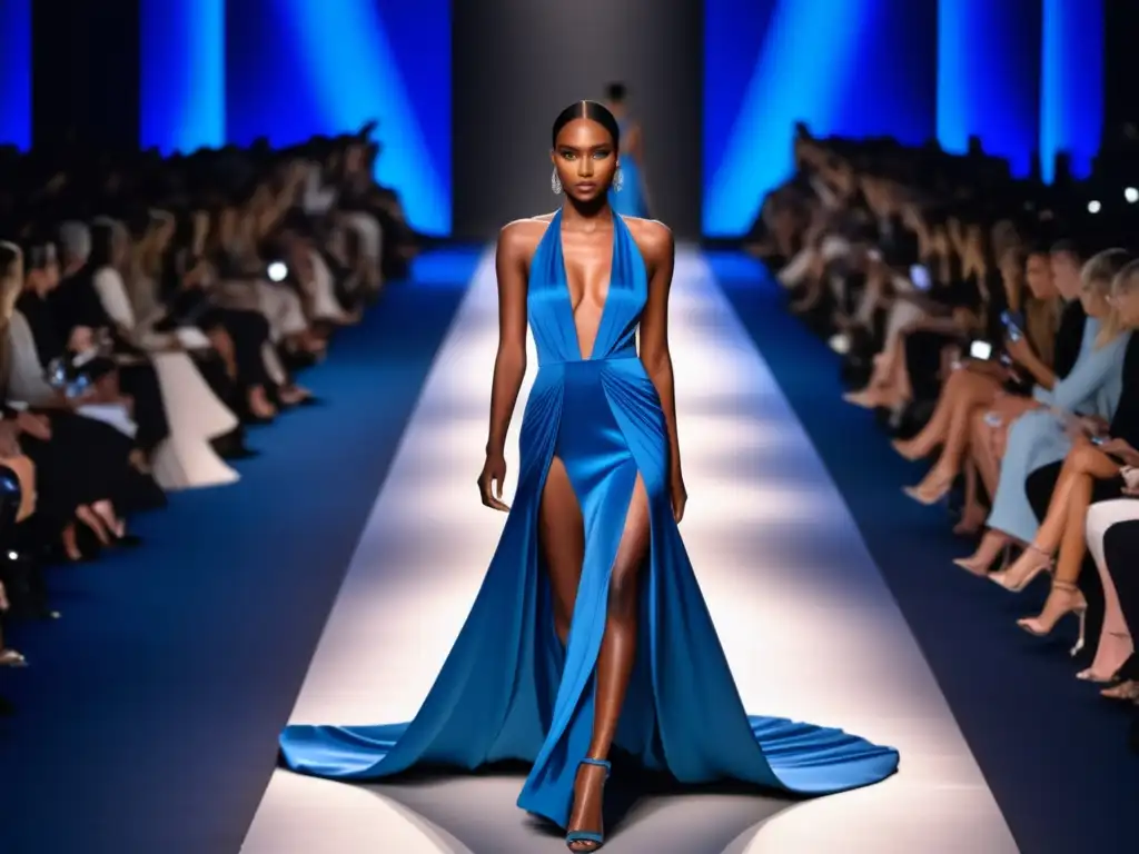 Desfile de moda en azul con beneficios psicológicos del color azul en la moda