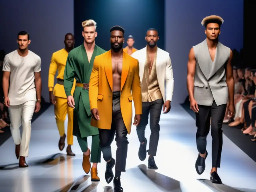 Tendencias moda masculina: pasarela diversa, estilo global, influencias culturales, moda local, diseño minimalista, inclusión, celebración