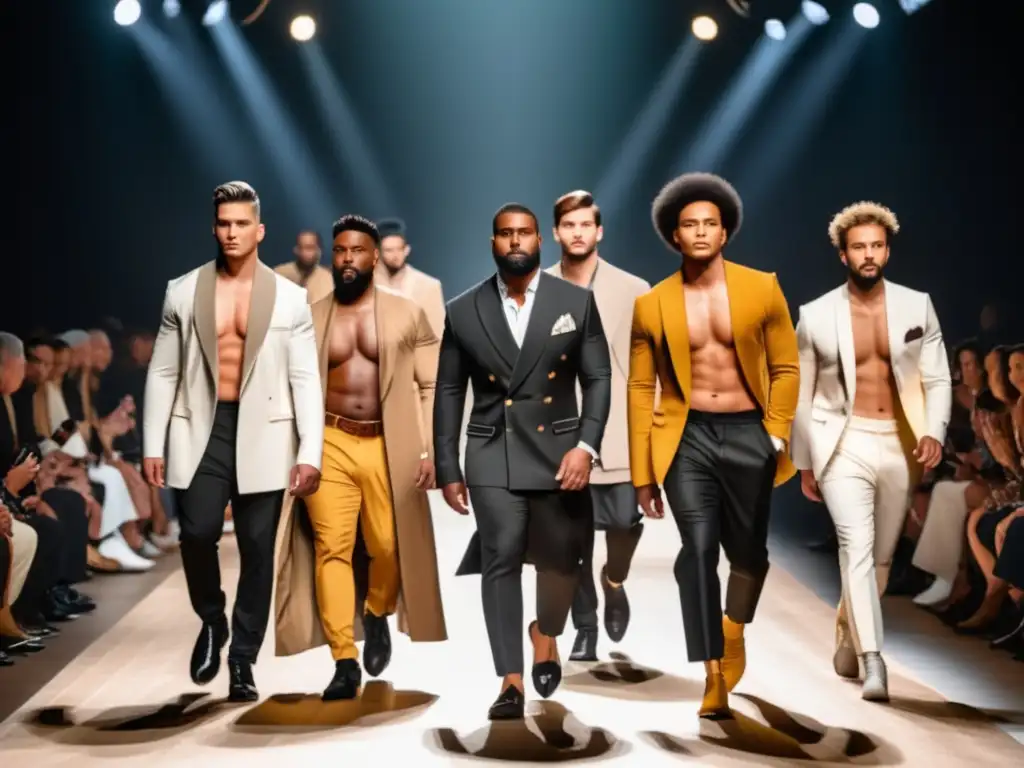 Desfile de modelos masculinos mostrando moda inclusiva e igualdad en la industria de la moda