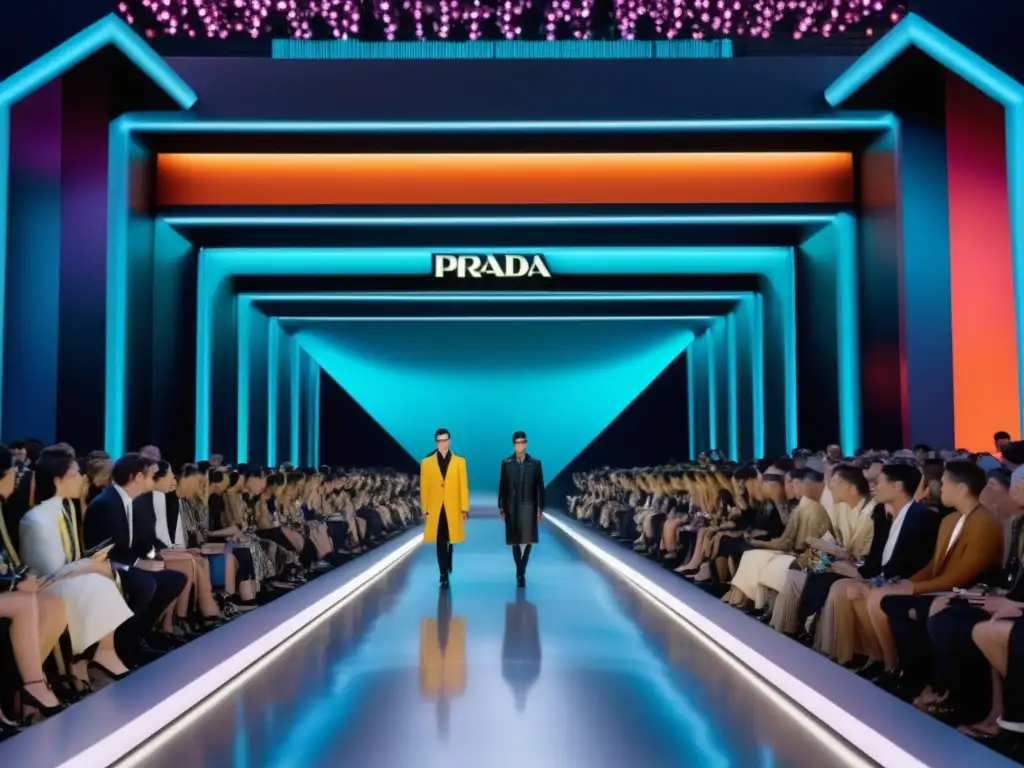 Tendencias moda masculina Prada: Pasarela dinámica, diseño innovador, moda masculina vanguardista, energía y sofisticación