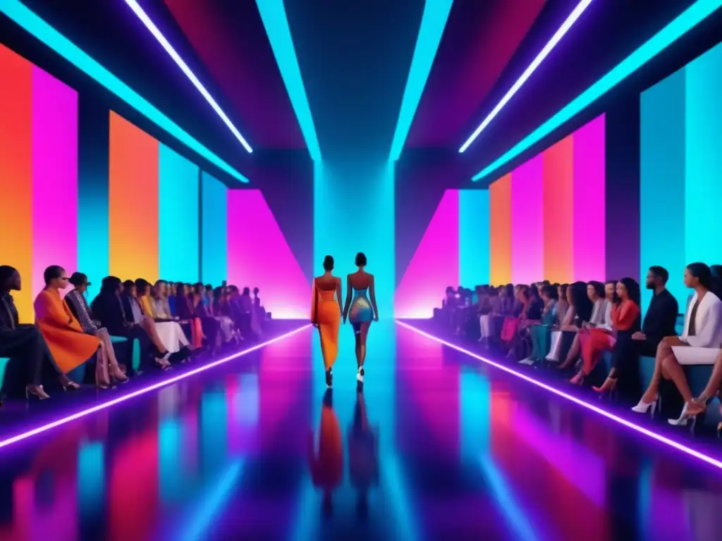 Beneficios de la realidad virtual en la moda: desfile futurista 8k con moda innovadora y creativa en un entorno virtual vibrante