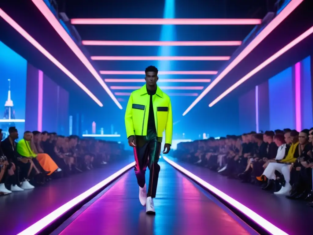 Evolución Diesel moda masculina: pasarela futurista, modelos con diseños vanguardistas, energía y carisma