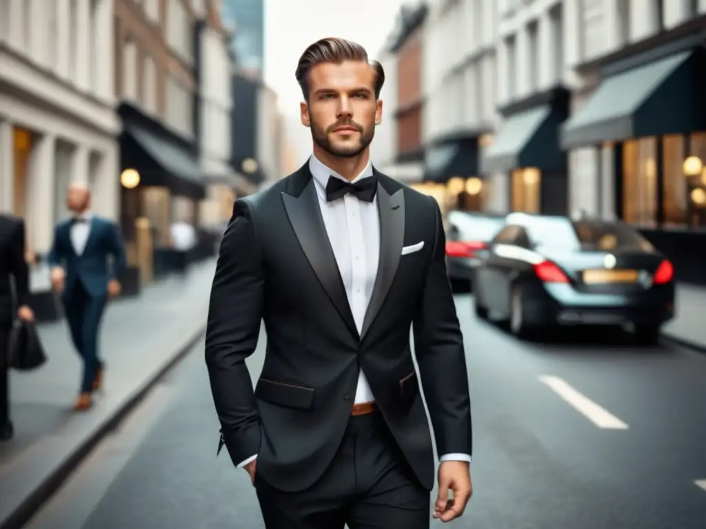 Hombre elegante en ciudad con tendencias de moda masculina