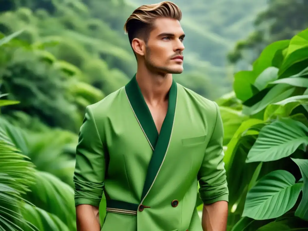 Moda rápida masculina sostenible: modelo elegante en entorno natural