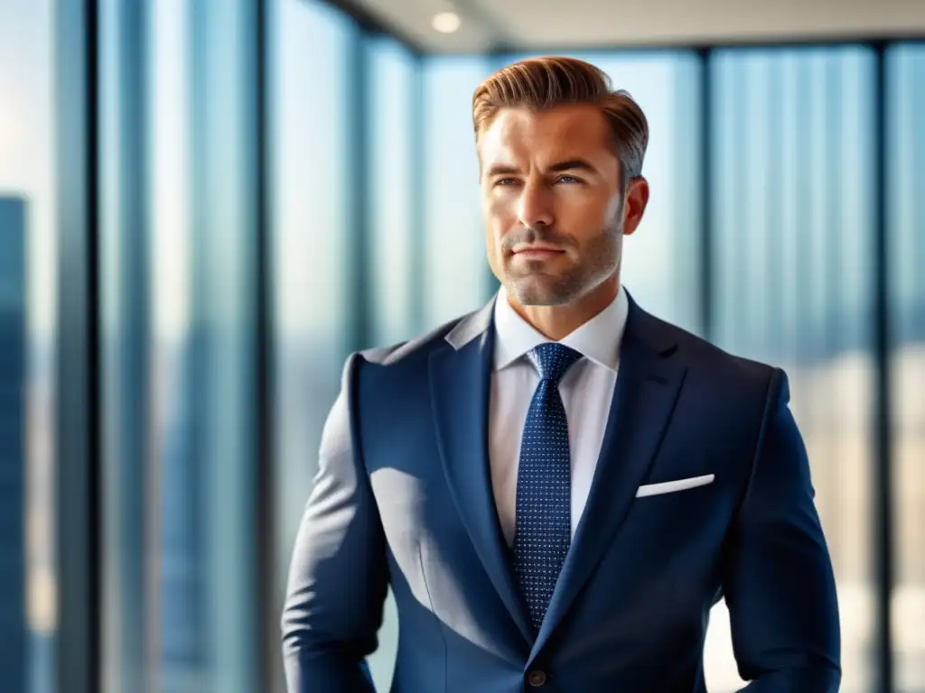 Hombre empresario elegante en moderna oficina - Guía moda masculina reunión negocios