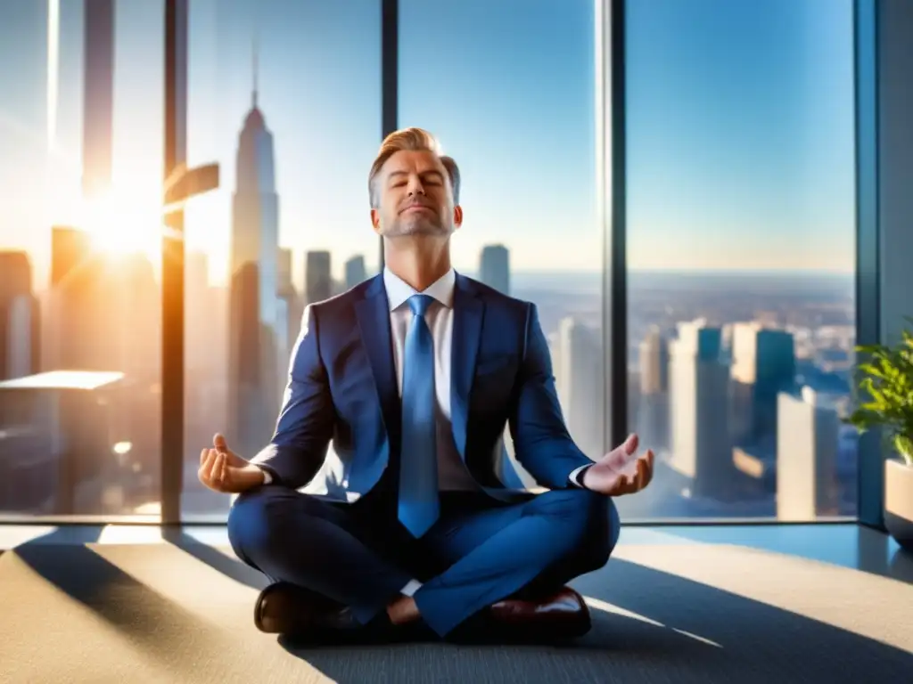 Ejecutivo meditando para relajación de hombres ocupados