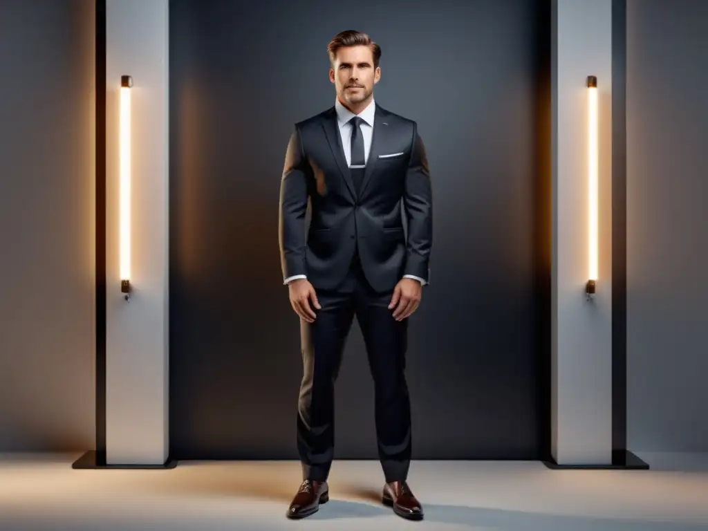 Tendencias moda masculina electricista: electricista elegante con herramientas y fondo profesional