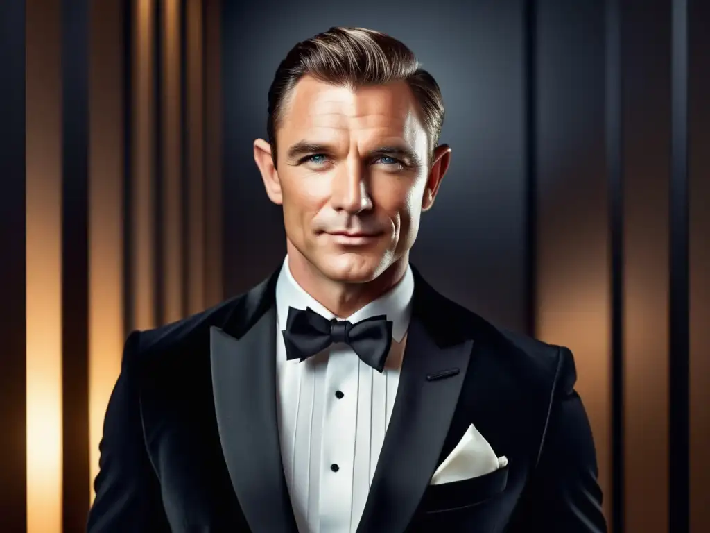 Hombre elegante en traje tuxedo negro, estilo Bond