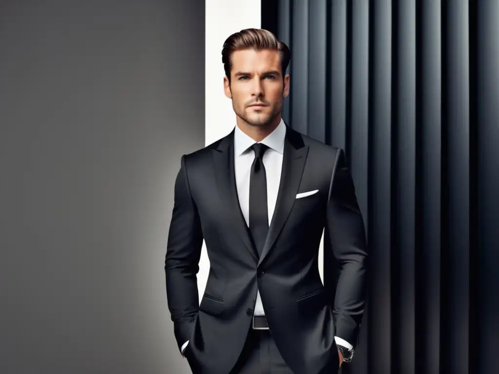 Hombre elegante con traje negro y estilo moderno