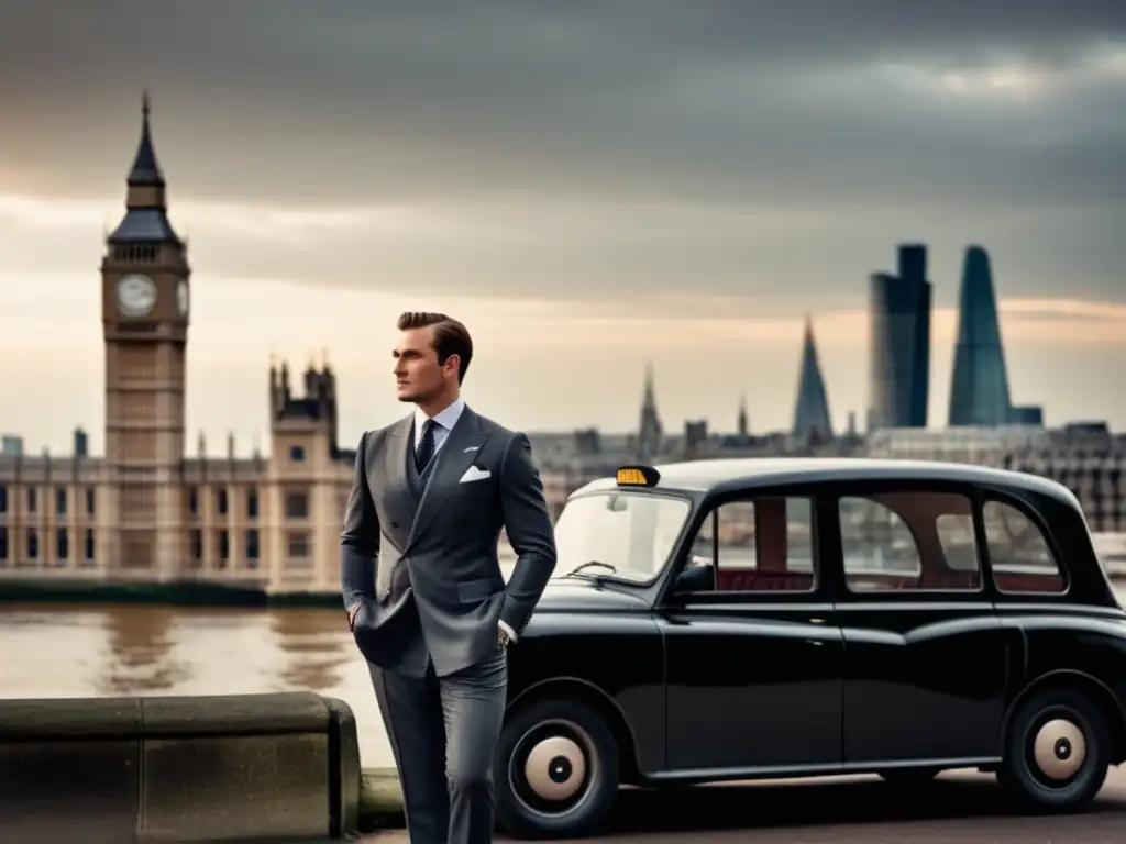 Tendencias moda masculina estilo británico: Dapper hombre con traje británico y elegancia atemporal en Londres