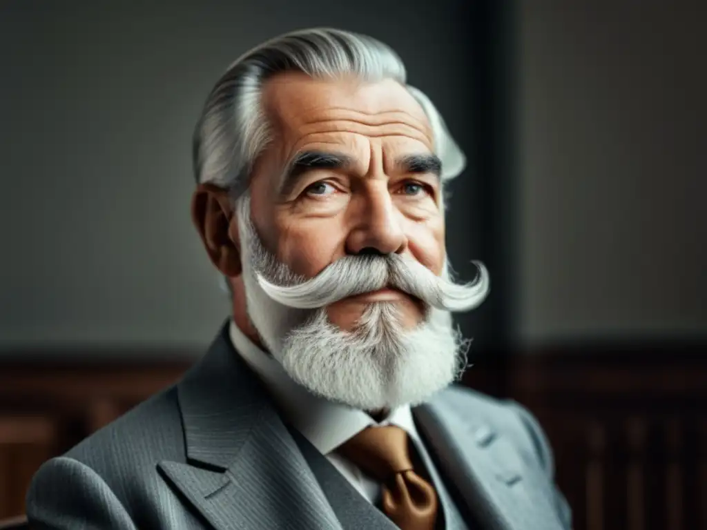 Cuidado de barbas y bigotes en la tercera edad - Hombre mayor con barba plateada y bigote elegante en sala bien iluminada