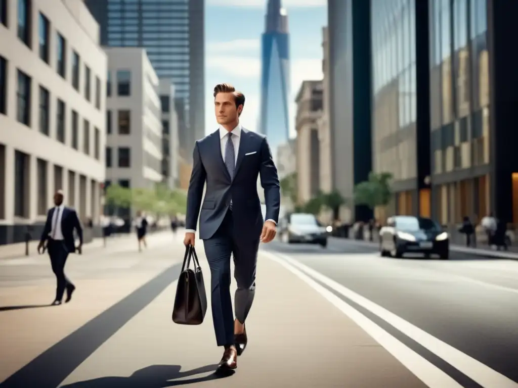 Elegante hombre caminando en la ciudad Hombre elegante en la ciudad: Consejos de estilo para viaje urbano masculino
