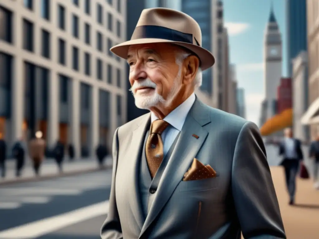 Elegante anciano caminando con estilo en la ciudad: Estilo masculino tercera edad en arquitectura urbana