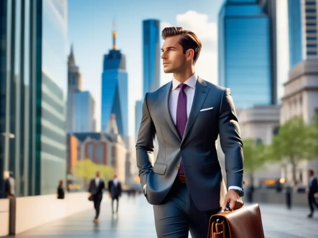 Elegante hombre en la ciudad, ropa y accesorios para viajar