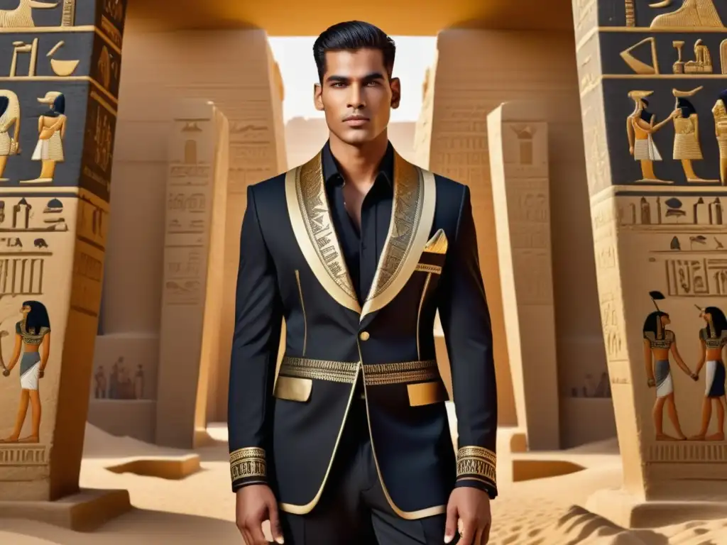 Moda masculina en Egipto: Estilo histórico y moderno - Un modelo vestido con un traje egipcio moderno, mezclando historia y moda