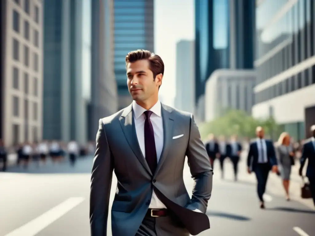 Hombre elegante camina seguro en la ciudad, moda y autoestima