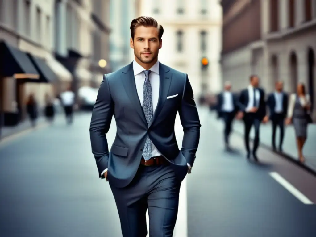 Hombre elegante caminando con confianza en la ciudad, moda masculina expresión autoestima