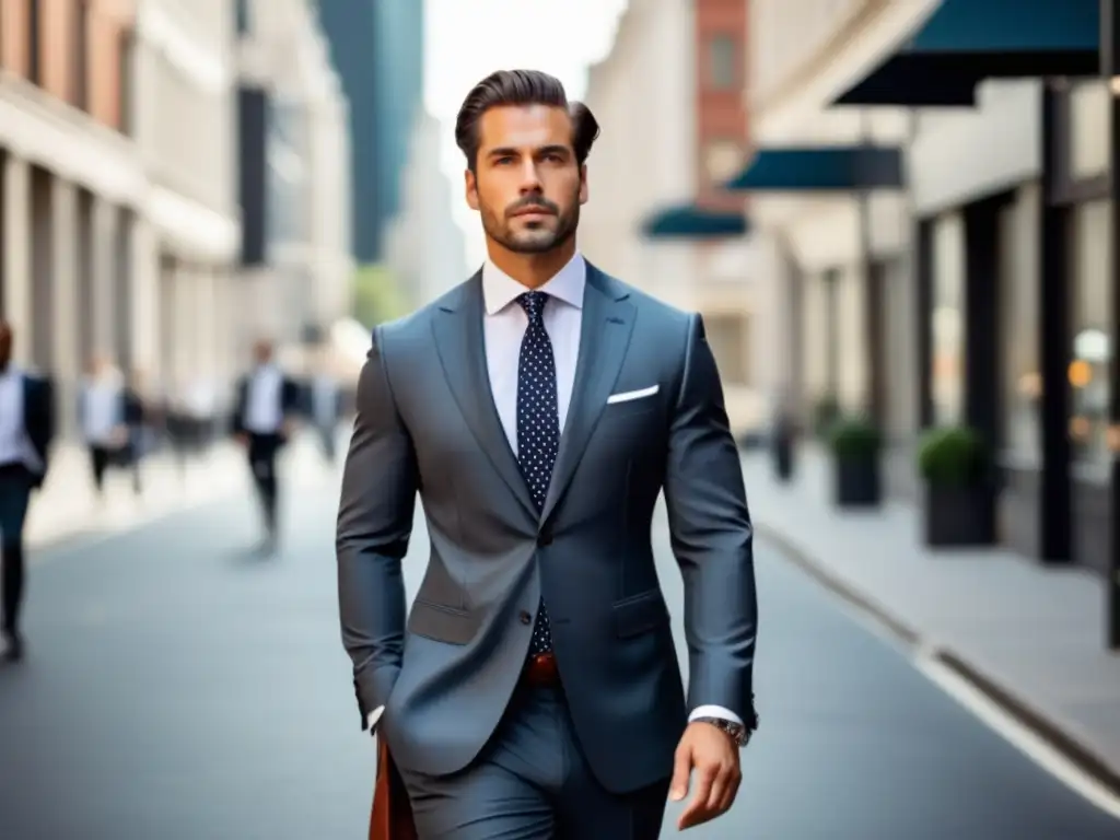 Conexión estilo y autoestima masculina: hombre elegante y seguro caminando en la ciudad, reflejando confianza y sofisticación