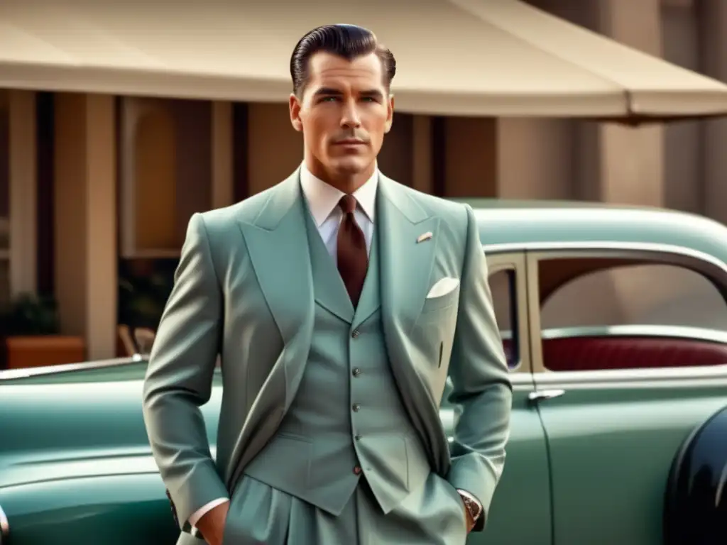 Hombre elegante en traje clásico de los 50, tendencias moda masculina años 50