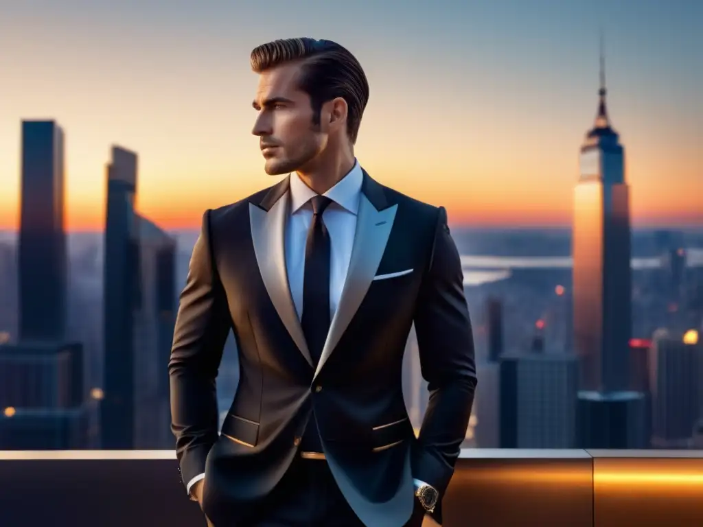 Tendencias moda masculina elegante: Imagen 8k detallada muestra sofisticación y distinción en moda masculina