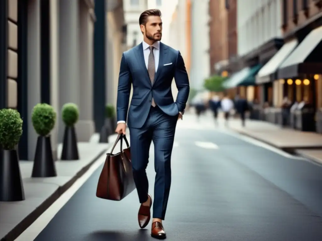 Hombre moderno en traje, camina con confianza en la ciudad