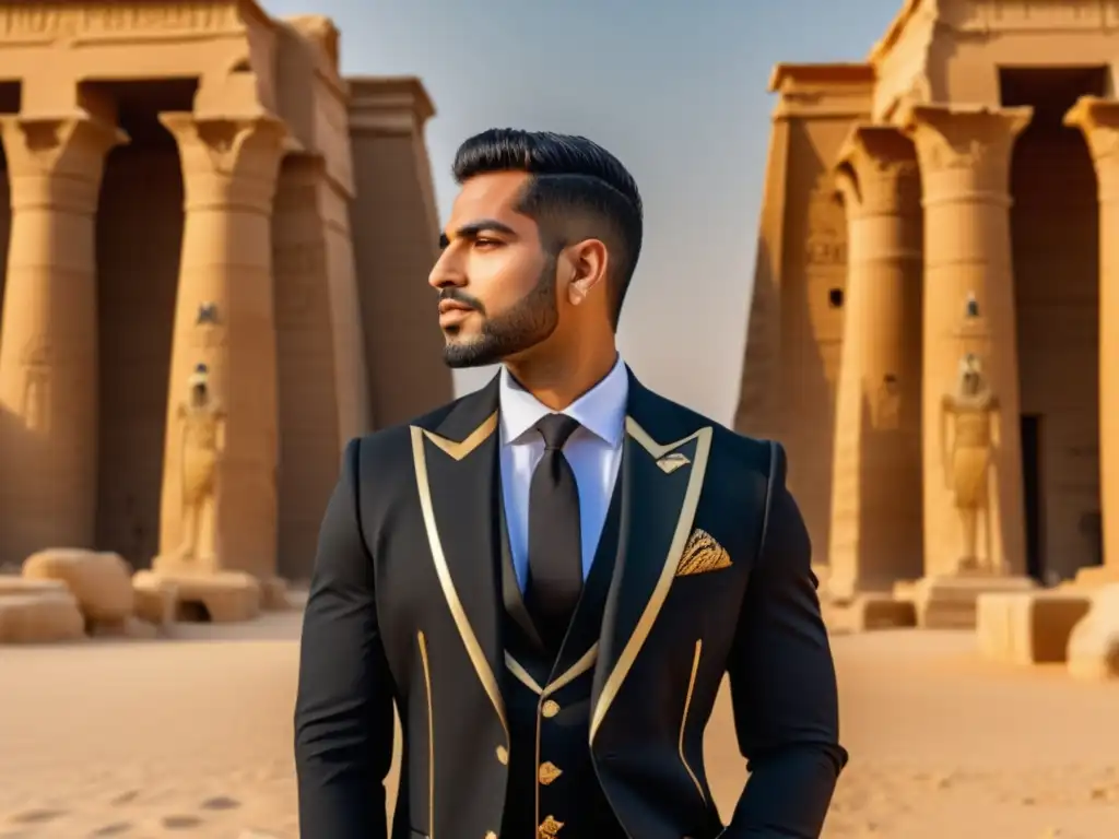 Hombre egipcio elegante fusionando moda histórica y moderna: Moda masculina en Egipto