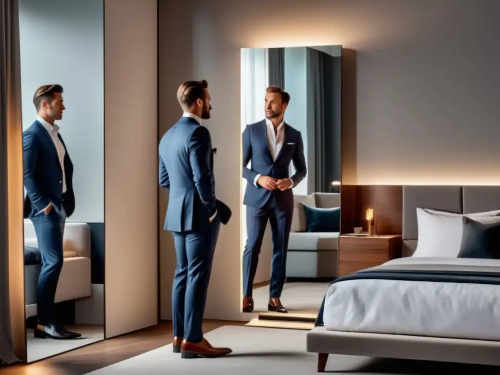 Hombre elegante en un dormitorio moderno, reflejando su estilo personal - Cómo crear un estilo personal masculino