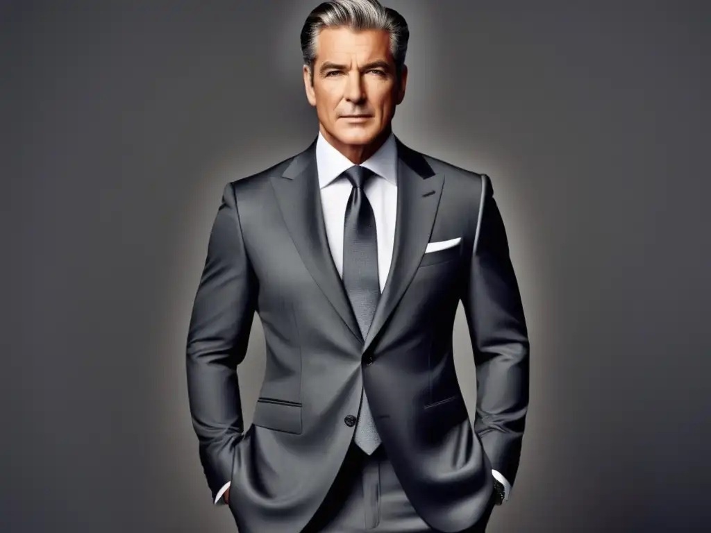 Hombre elegante en traje clásico gris, básicos de moda masculina imprescindibles