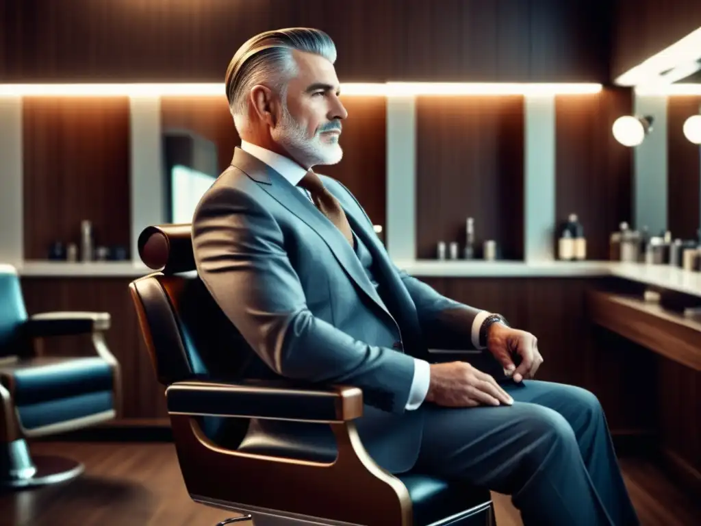 Hombre mayor en barbershop, elegante y seguro