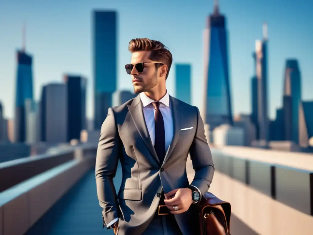 Hombre moderno con accesorios inteligentes en la ciudad