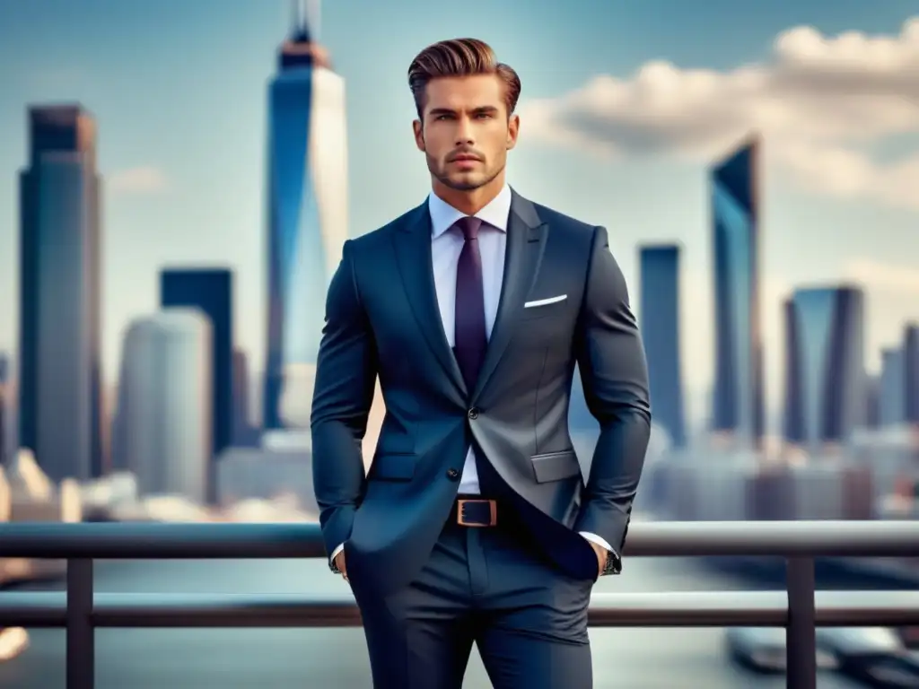 Hombre moderno en traje slim fit, destacando los beneficios de los cortes slim fit en moda masculina