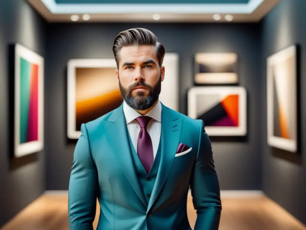 Hombre elegante en galería de arte, guía de estilo para exposición de arte