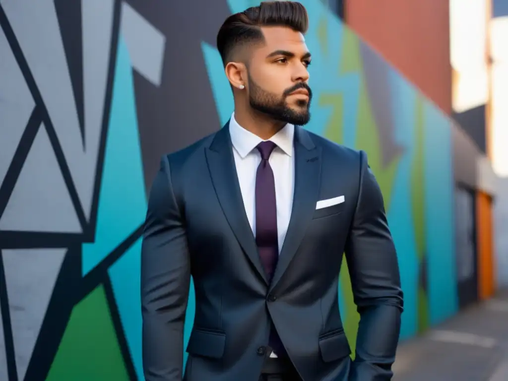 Hombre elegante en entorno urbano con influencia psicológica en moda masculina