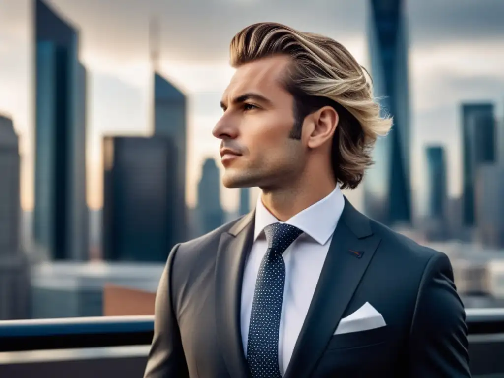 Estilo masculino perfecto capturado: hombre elegante en la ciudad