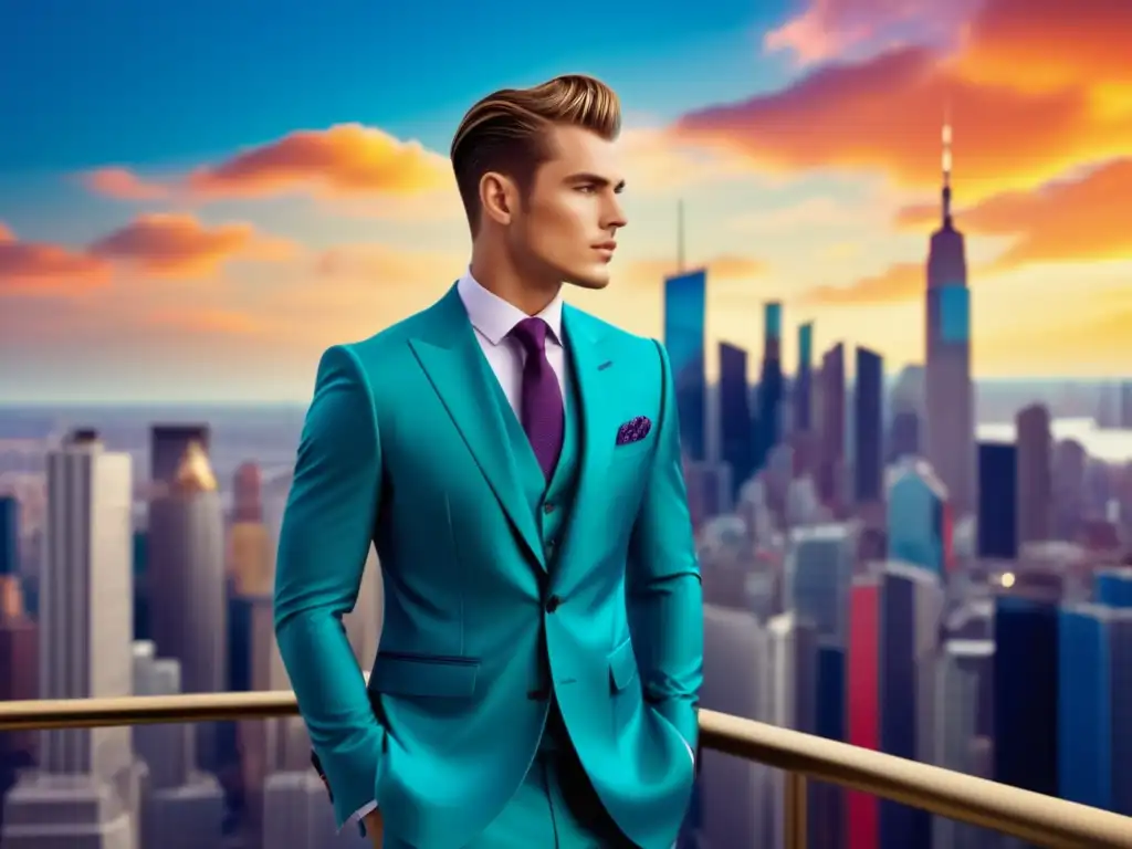 Tendencias moda masculina global con modelo elegante en ciudad cosmopolita