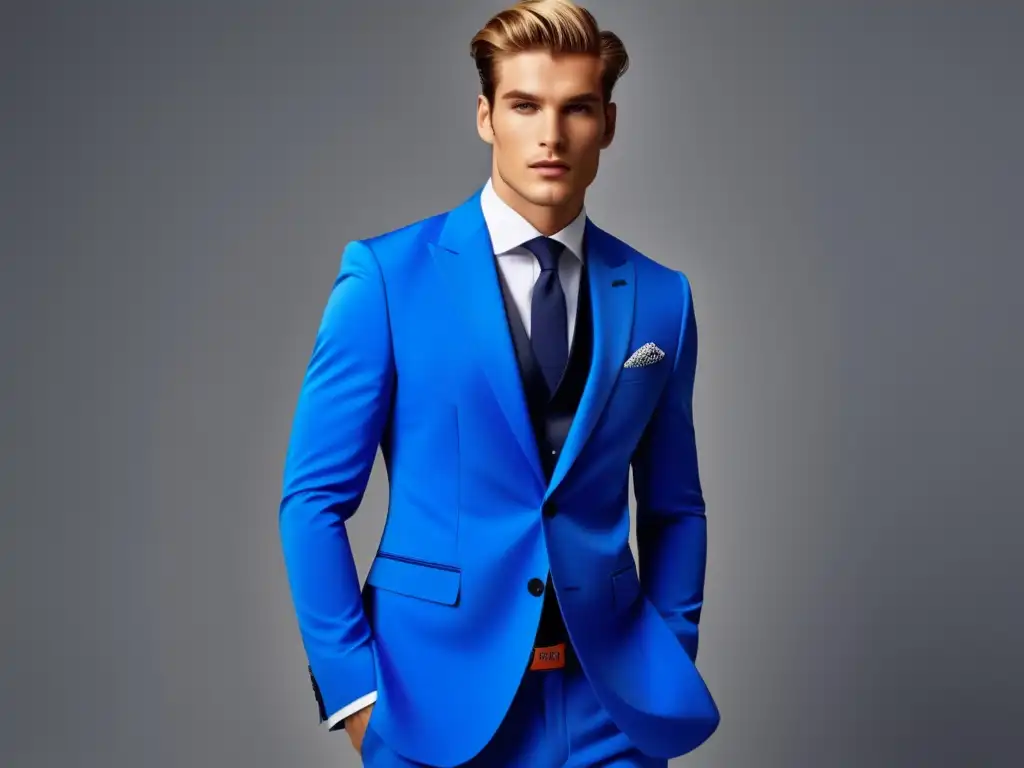 Modelo masculino en traje azul eléctrico, tendencias de moda masculina 2021