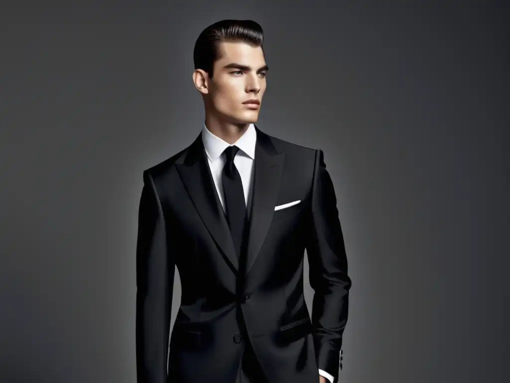 Análisis de estilo Balenciaga en moda masculina - Hombre elegante en traje negro bien hecho, destila confianza y refinamiento