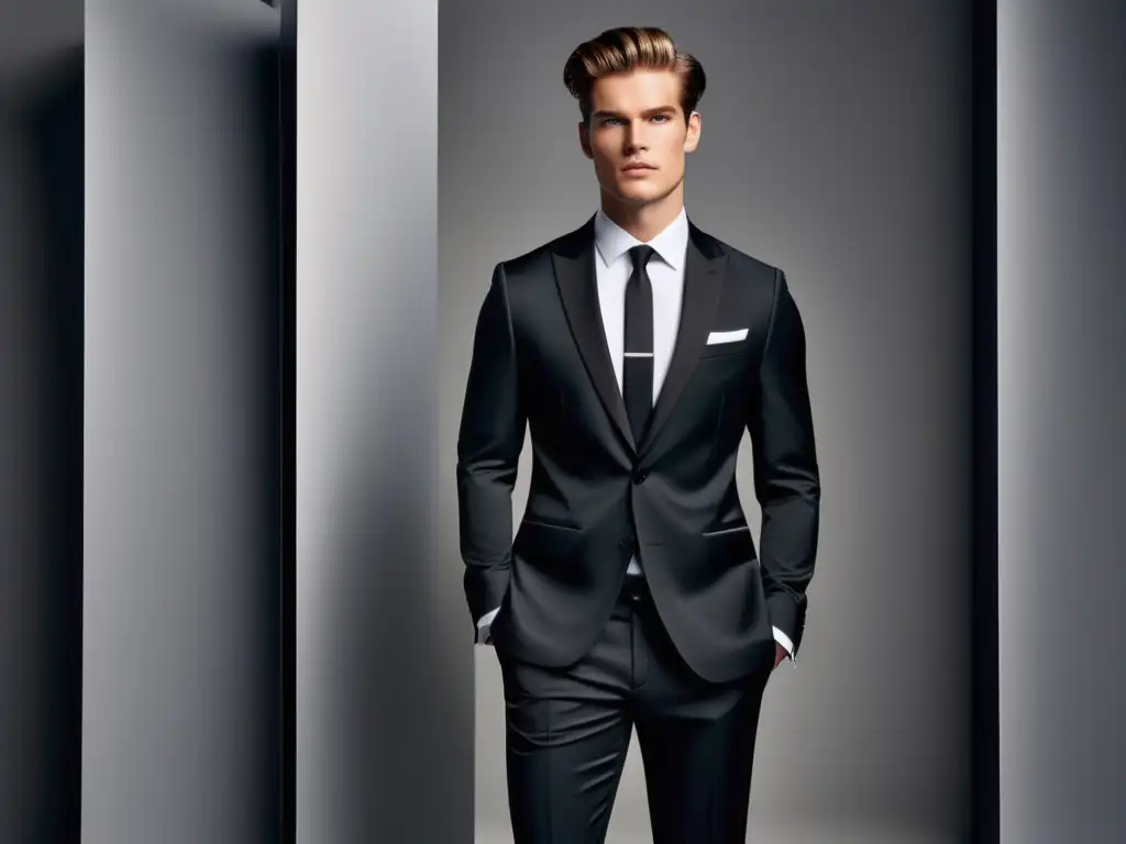 Modelo masculino elegante con traje negro moderno