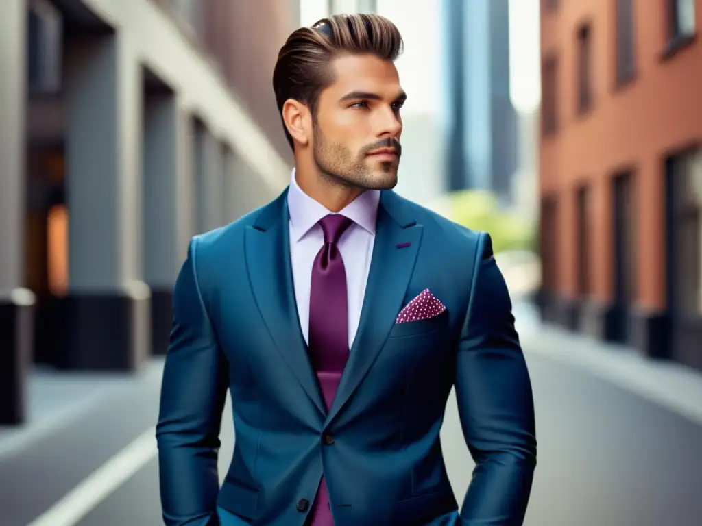 Un modelo masculino elegante y saludable en un entorno urbano, resaltando la importancia de la salud en la moda masculina