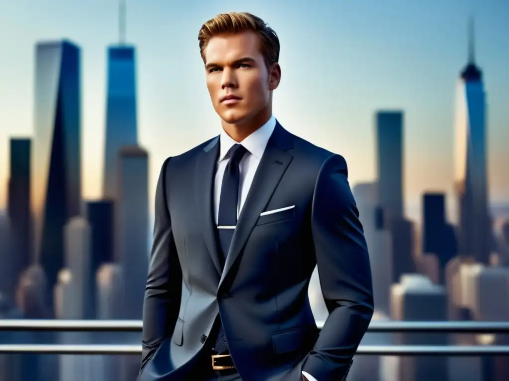 Tendencias moda masculina Michael Kors: modelo bien vestido con traje impecable, estilo sofisticado y elegante