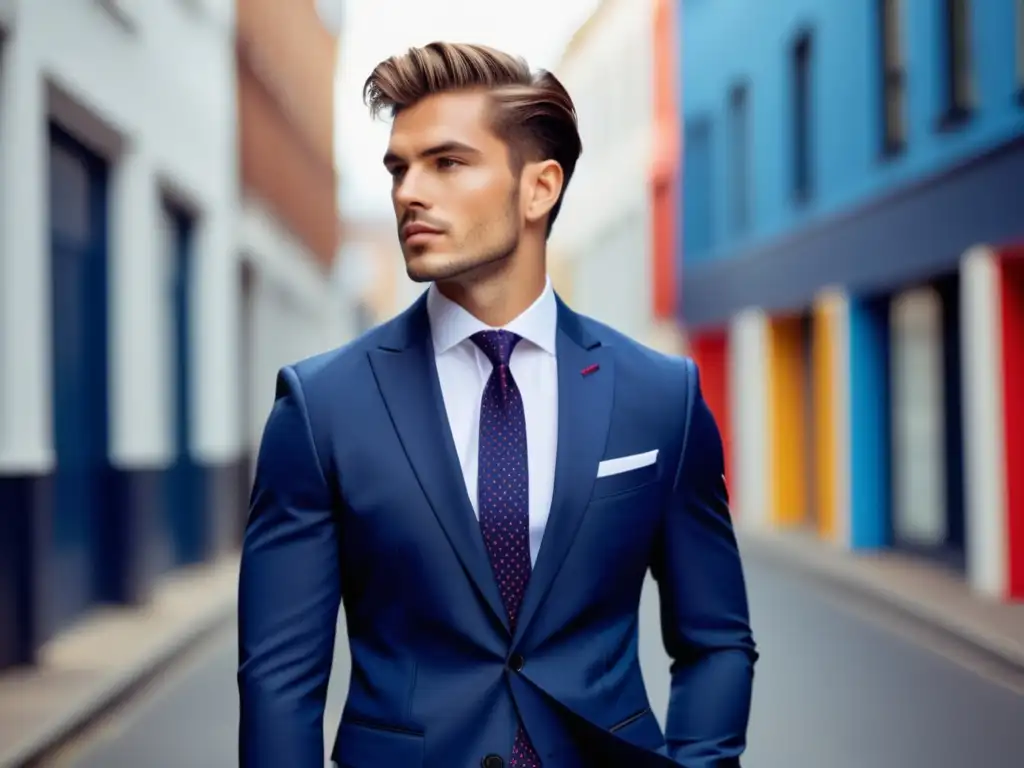 Modelo masculino de moda urbana en traje elegante, destacando cambios en la moda masculina