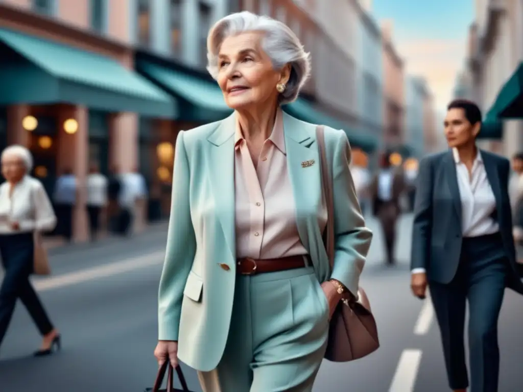 Mujer mayor elegante caminando confiadamente en la ciudad - Consejos moda y comodidad tercera edad