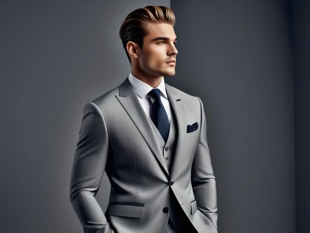 Impacto del color gris en la moda masculina: modelo en elegante traje gris resalta sofisticación y versatilidad