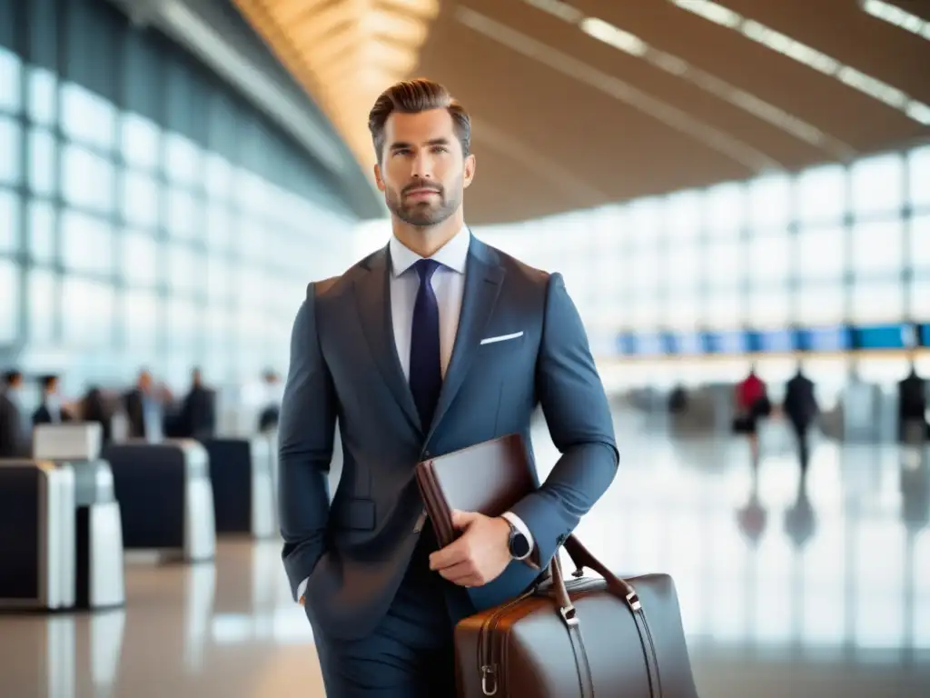 Consejos de moda para viajeros de negocios masculinos en aeropuerto