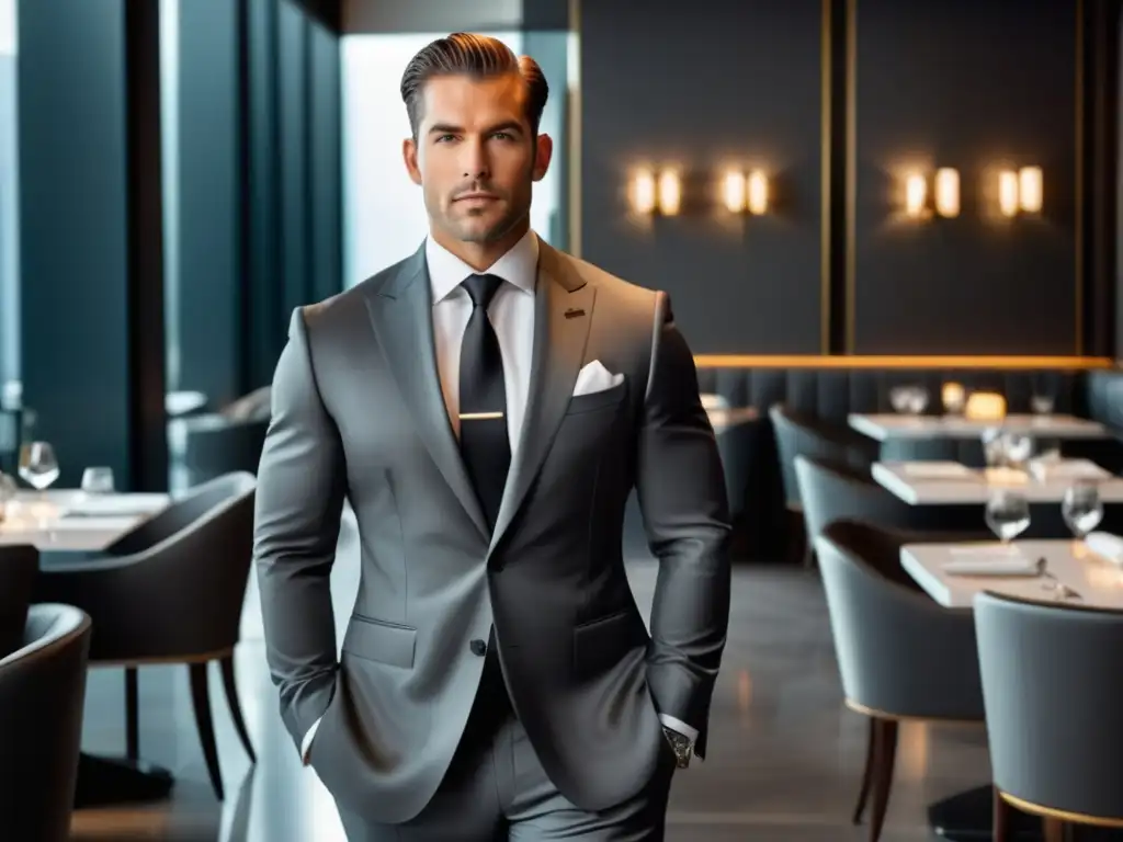 Guía de estilo masculino para cenas de negocios: Imagen de un empresario elegante en un restaurante moderno