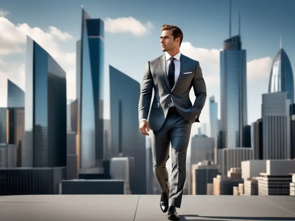 Hombre de negocios confiado en la ciudad Consejos moda viajes negocio: hombre seguro éxito ciudad moderna